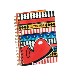 Cuaderno A5 con diseño colorido de bota de circo La Tarumba cuaderno bota tarumba