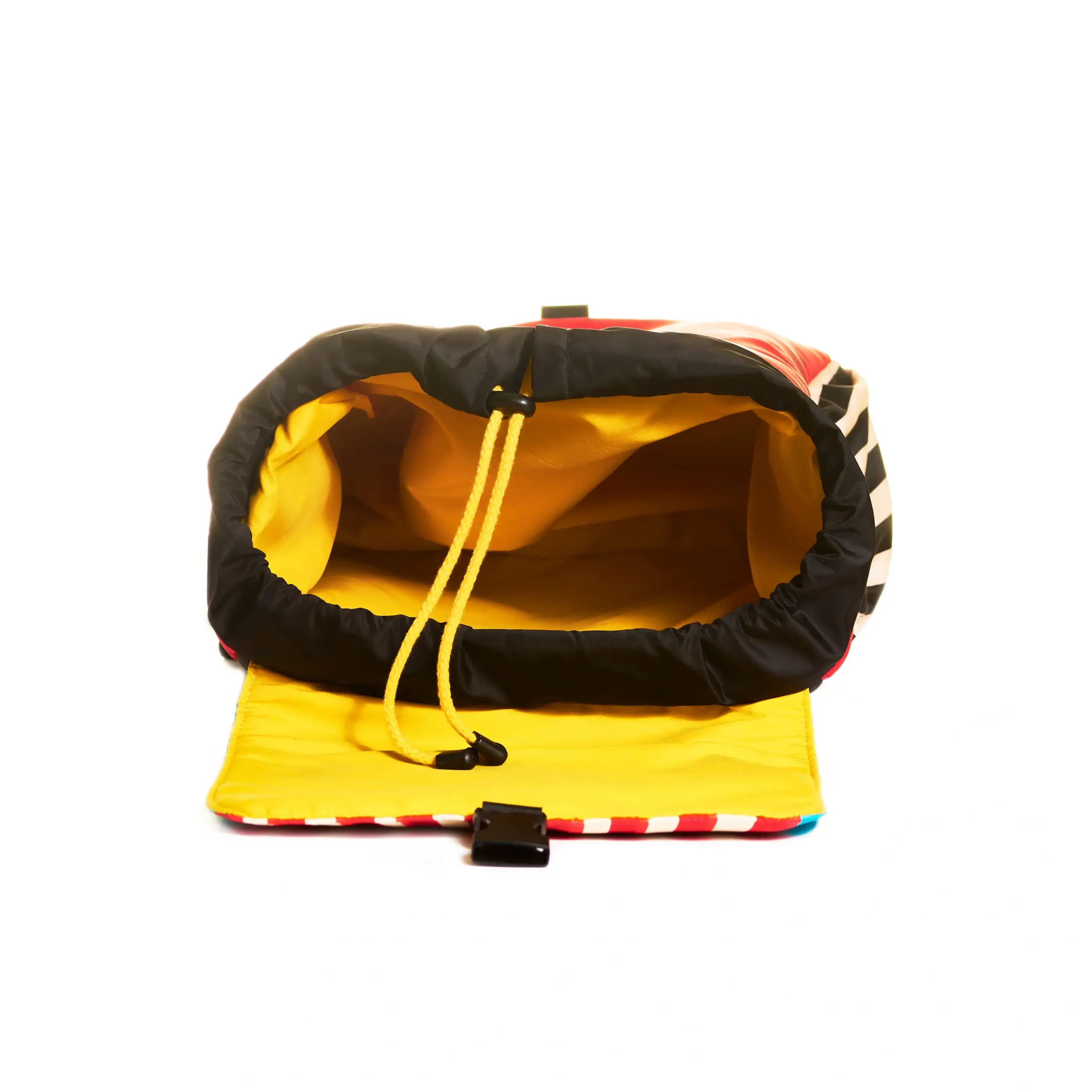 Mochila carpa de circo con interior amarillo y diseño colorido