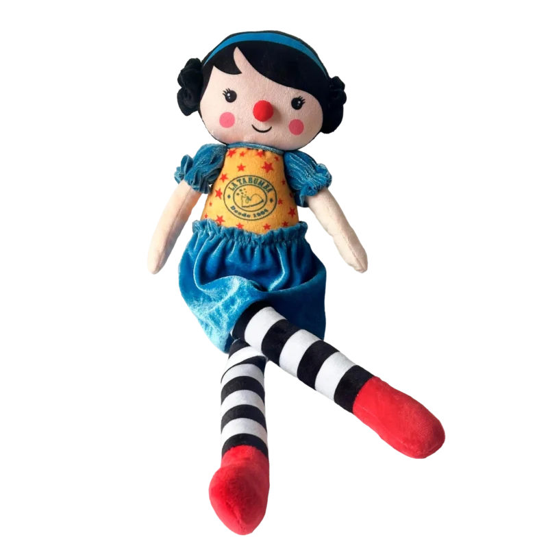Muñeca payaso con vestuario colorido y cara sonriente muñeco payaso Tarumbita